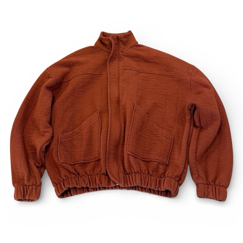 Women’s Cozy Brick Red Zip-Up Fleece Jacket